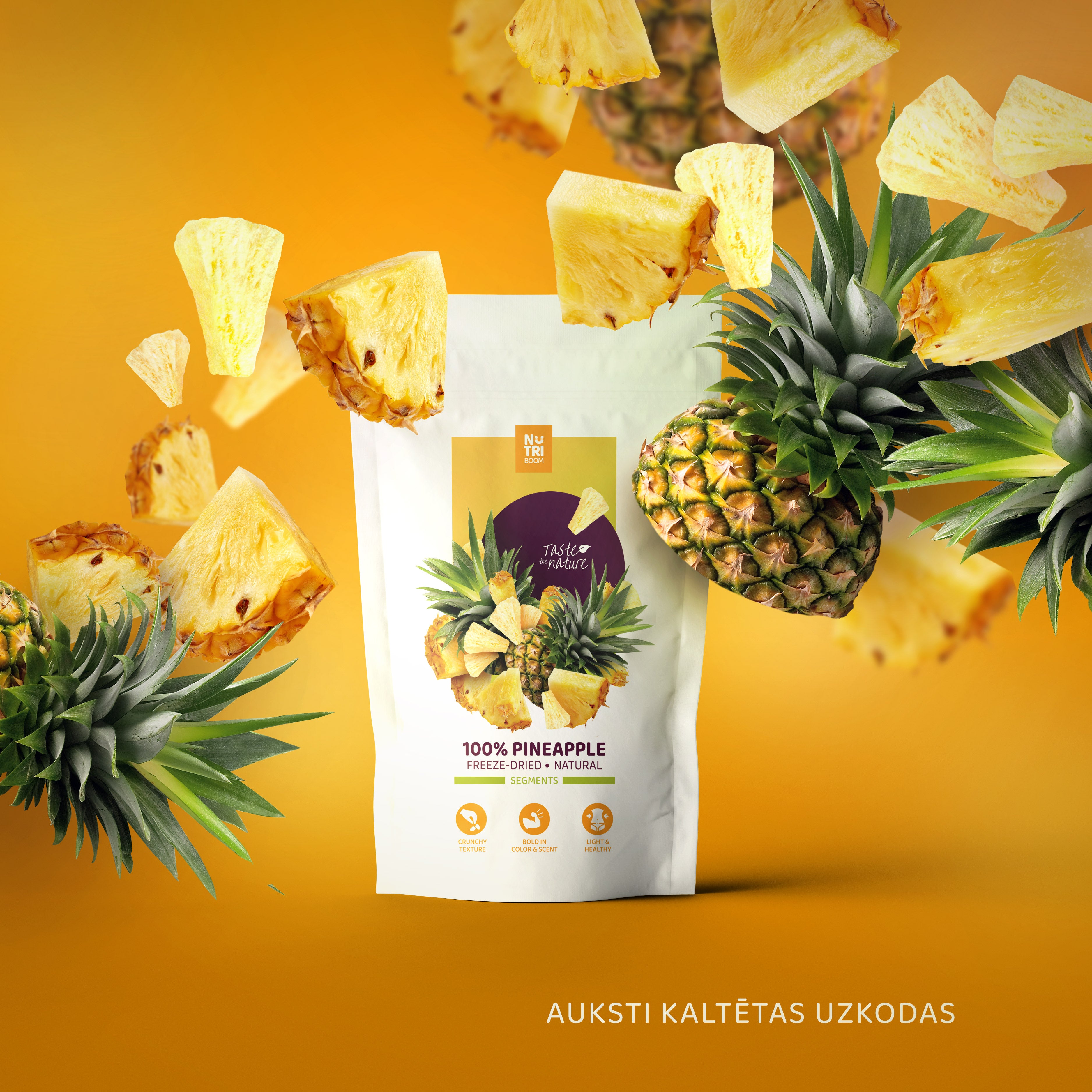nutriboom freeze dried pineapple, healthy snacks, snack to go, healthy sweets, preserve nutrients, taste, aroma, color and appearance