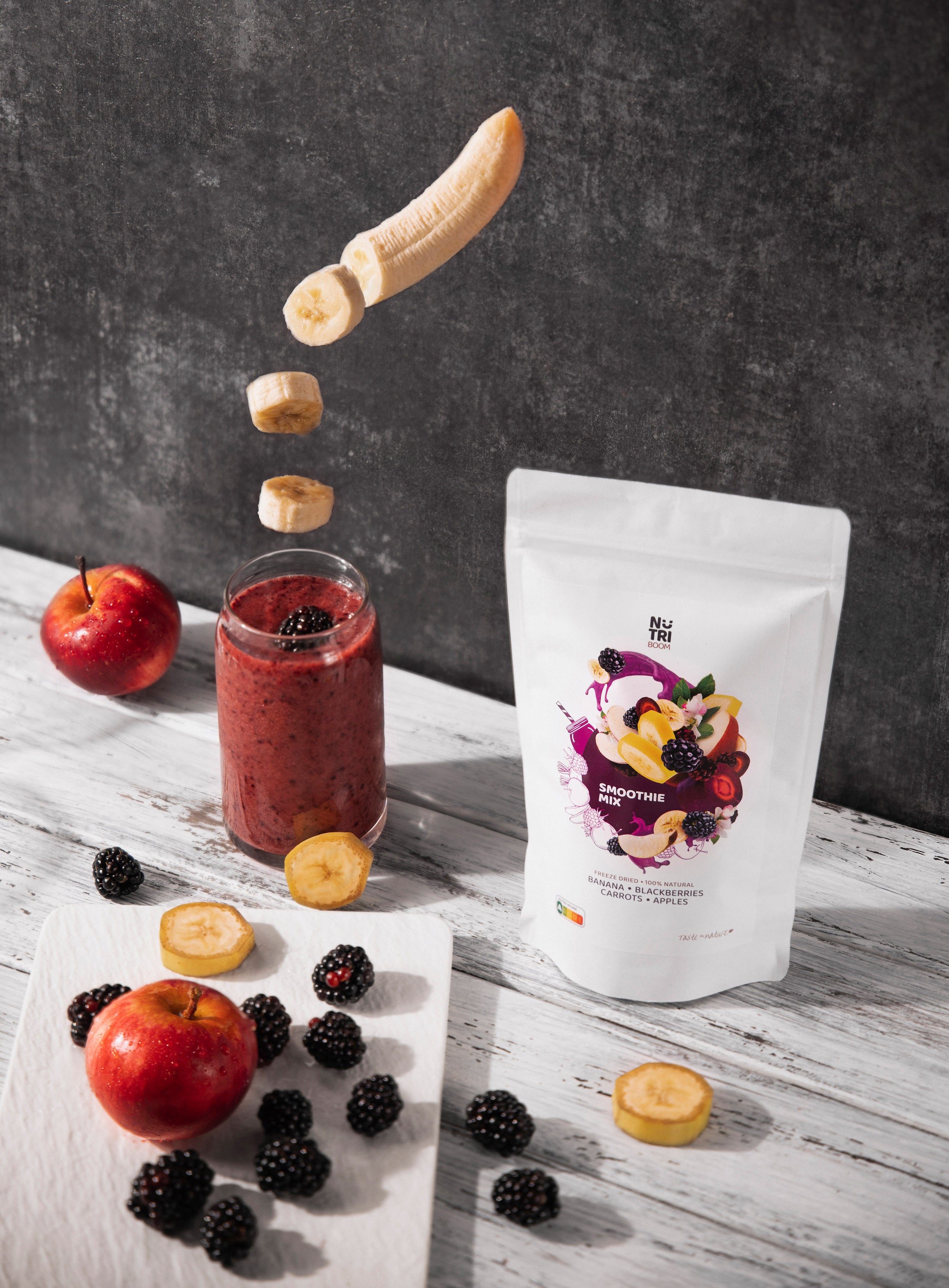 Freeze-dried Smoothie Mix Dark Purple - blackberries, banana, apples, –  NutriBoom