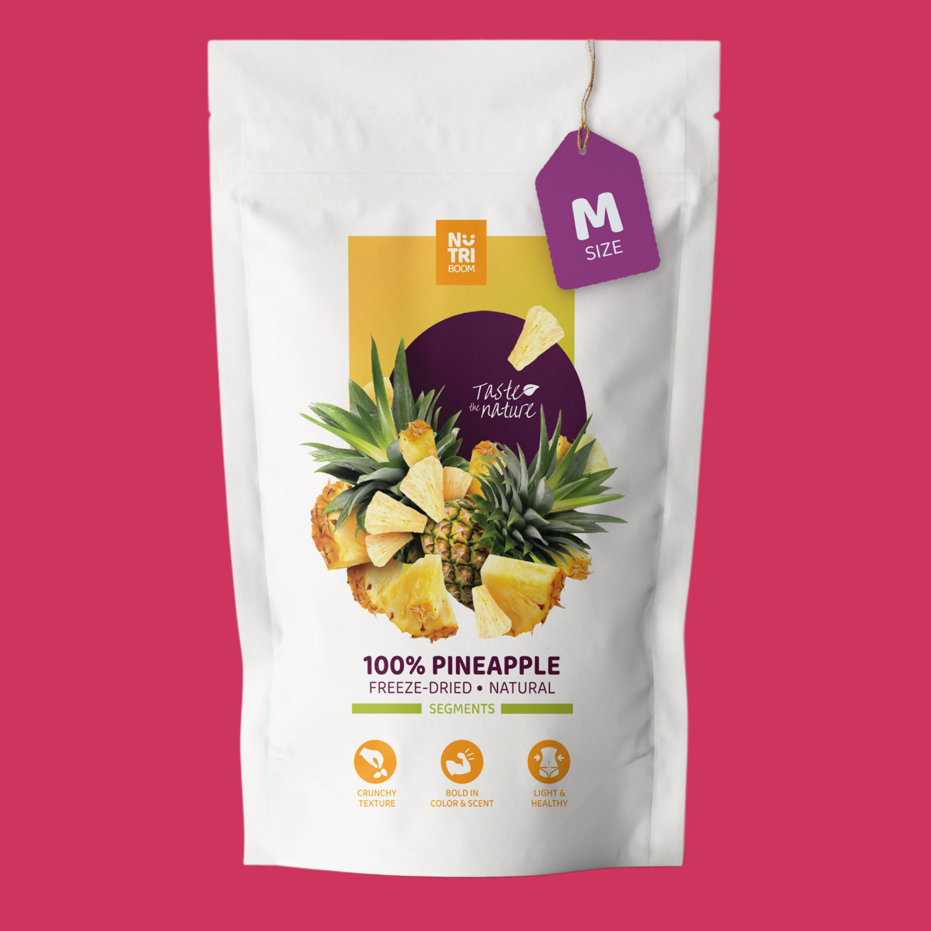 nutriboom freeze dried pineapple, healthy snacks, snack to go, healthy sweets, preserve nutrients, taste, aroma, color and appearance